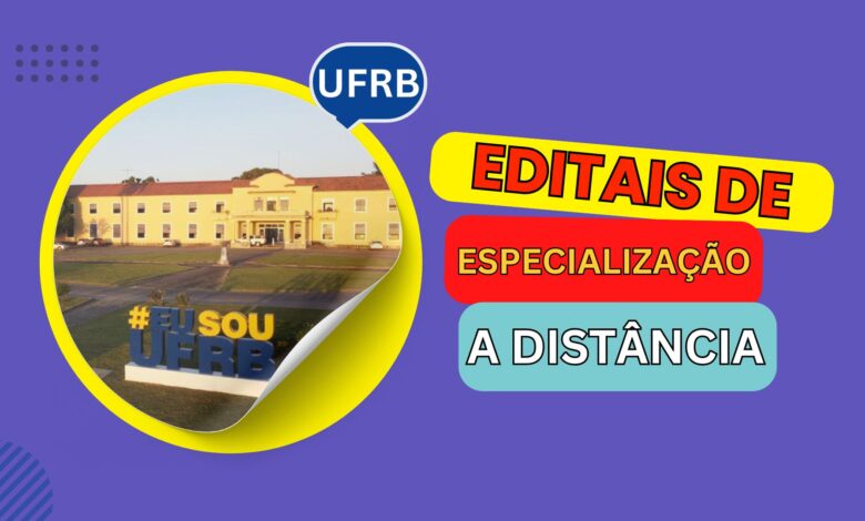 A Universidade Federal do Recôncavo da Bahia - UFRB anunciou 3 Editais de Seleção com 450 vagas GRATUITAS para Especialização EAD em 2024.