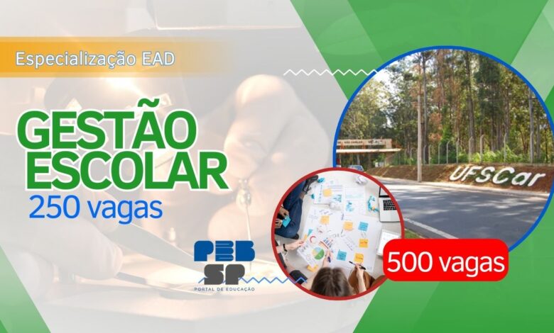 UFSCar abre inscrições para Especialização em Gestão Escolar, com 250 vagas 100% EAD para graduados. Inscreva-se já!