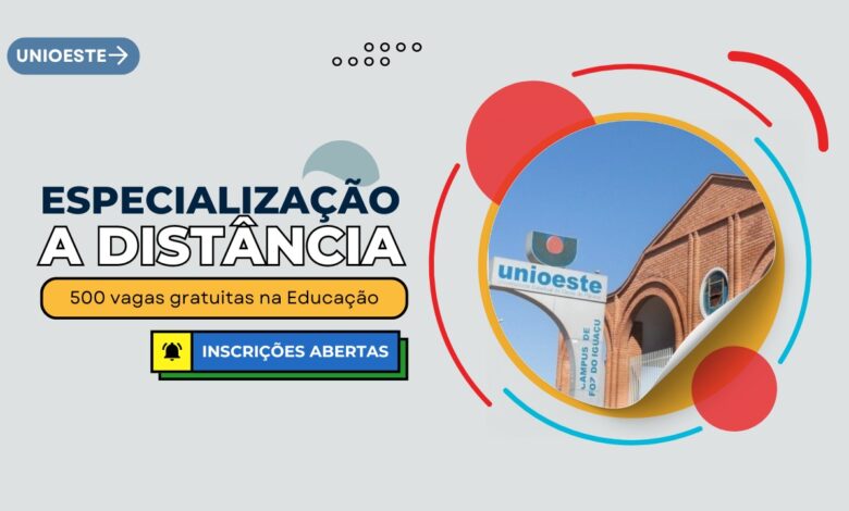 UNIOESTE abre inscrições para 3 Cursos de Especialização Gratuitos na área da Educação com 500 vagas imediatas em diversos estados.