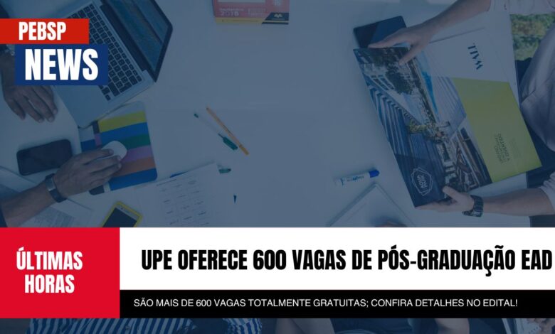 Últimas horas! 600 vagas em especialização EAD gratuita na UPE. Inscrições encerram amanhã! Garanta sua vaga agora mesmo.