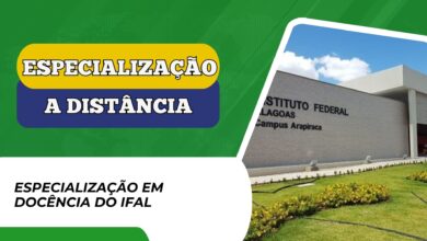 Inscrições abertas para a Especialização em Docência do IFAL. Curso a distância com 360 horas. São 200 vagas totalmente GRATUITAS!