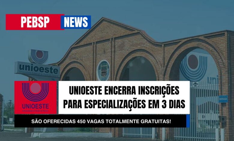 Últimos dias! Inscrições para Especializações EAD UNIOESTE encerram em 3 dias! São 450 vagas totalmente gratuitas!