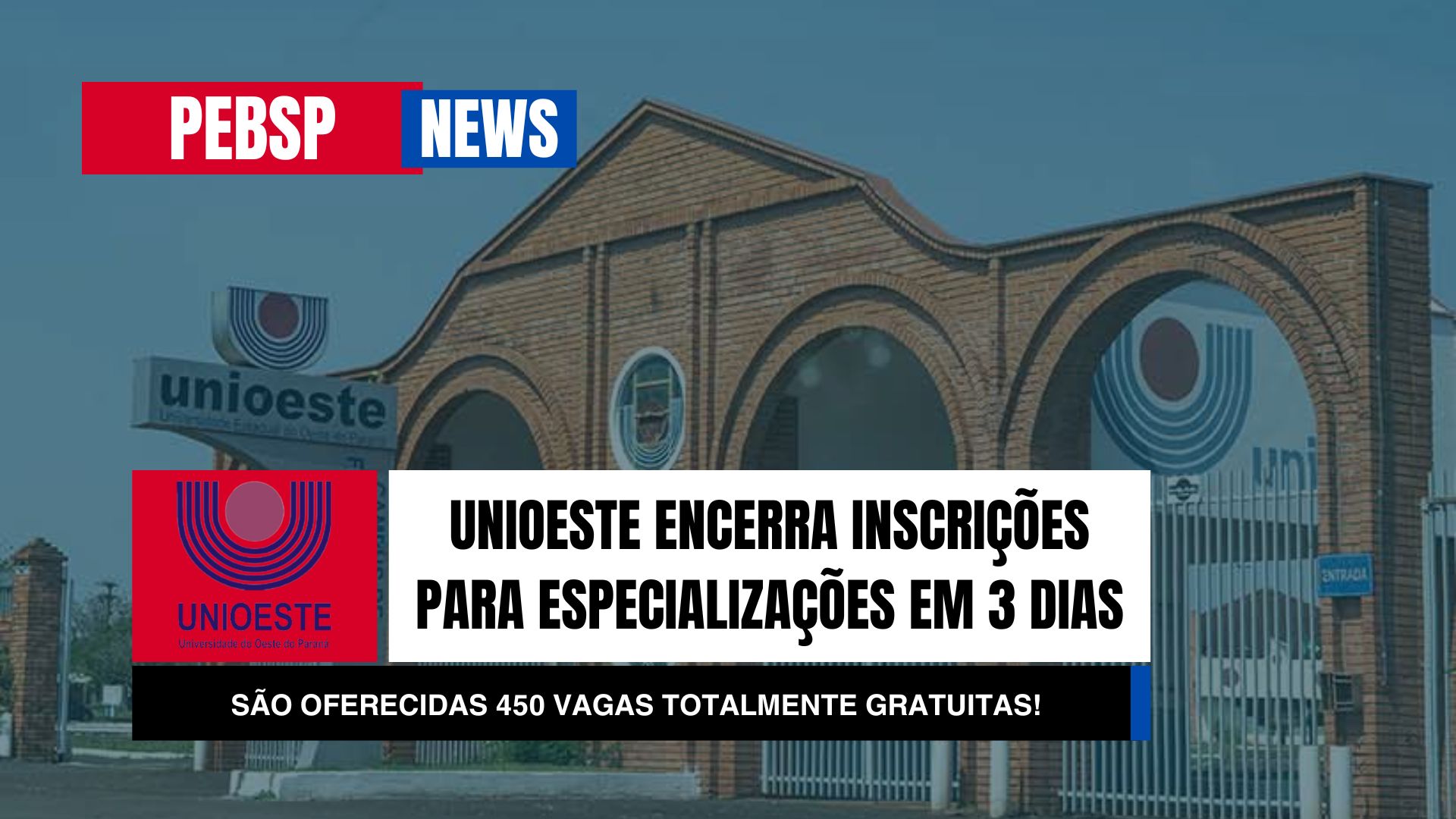 Últimos dias! Inscrições para Especializações EAD UNIOESTE encerram em 3 dias! São 450 vagas totalmente gratuitas!