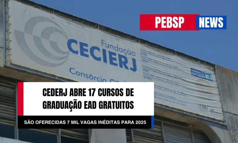 Consórcio CEDERJ recebe inscrições para mais de 7 mil vagas em 17 opções de Cursos de Graduação EAD GRATUITOS de Bacharelado e Licenciatura!